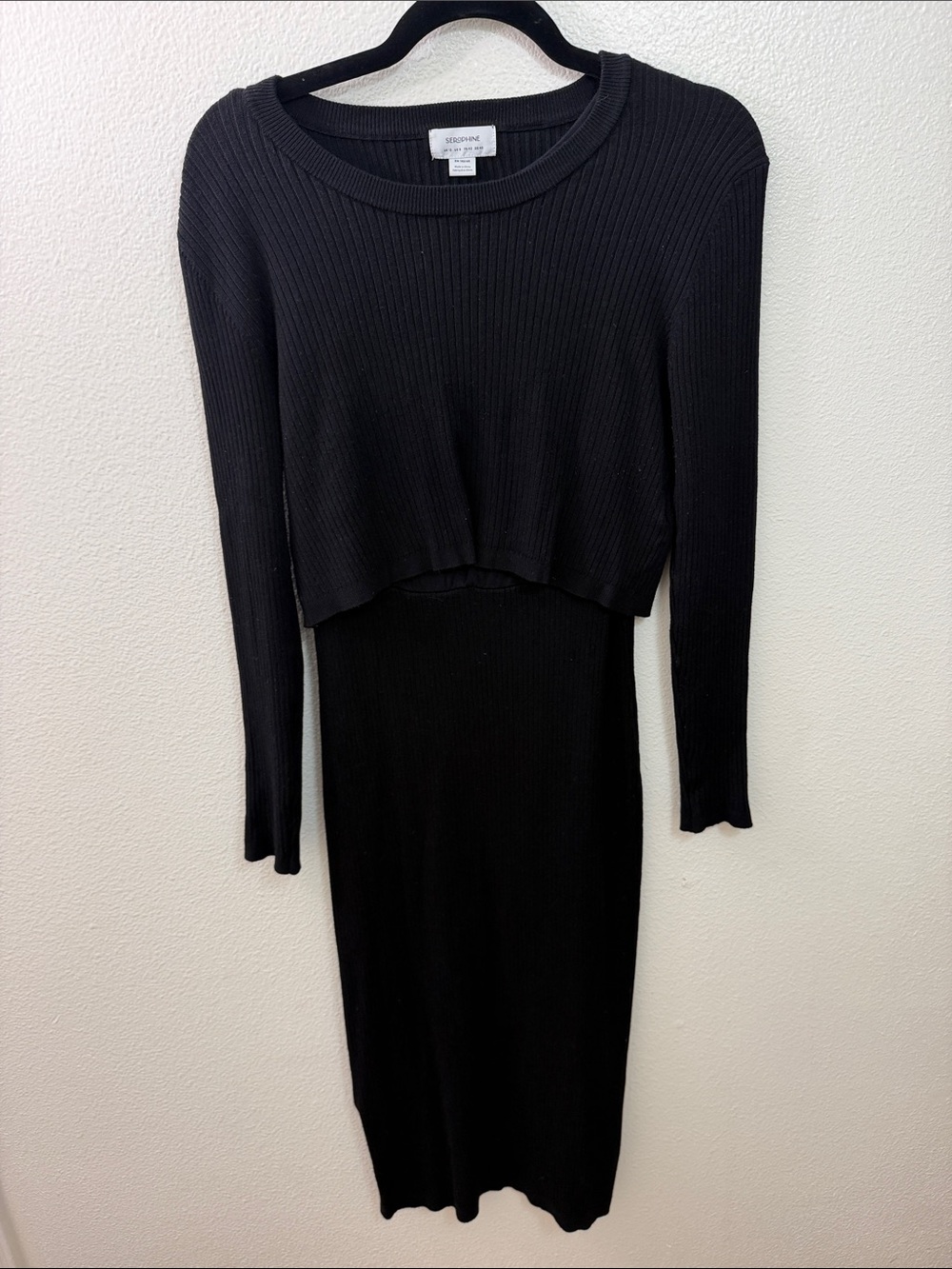 Seraphine Black Ribbed Long Sleeve Midi Dress Set